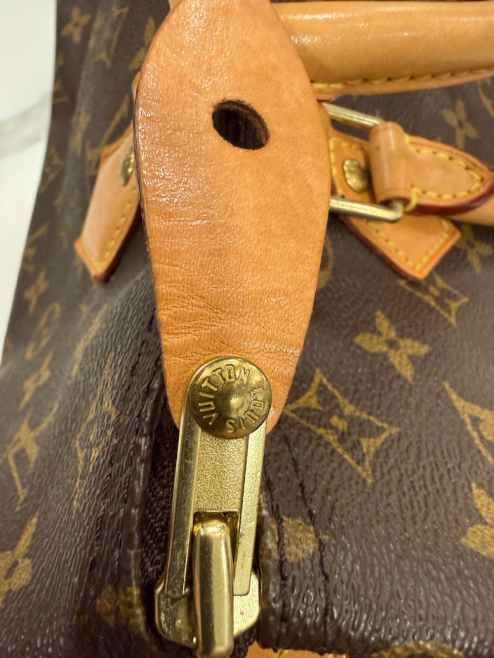Louis Vuitton Brown Monogram Satchel with Tan Leather Handles - Picture 6 of 16